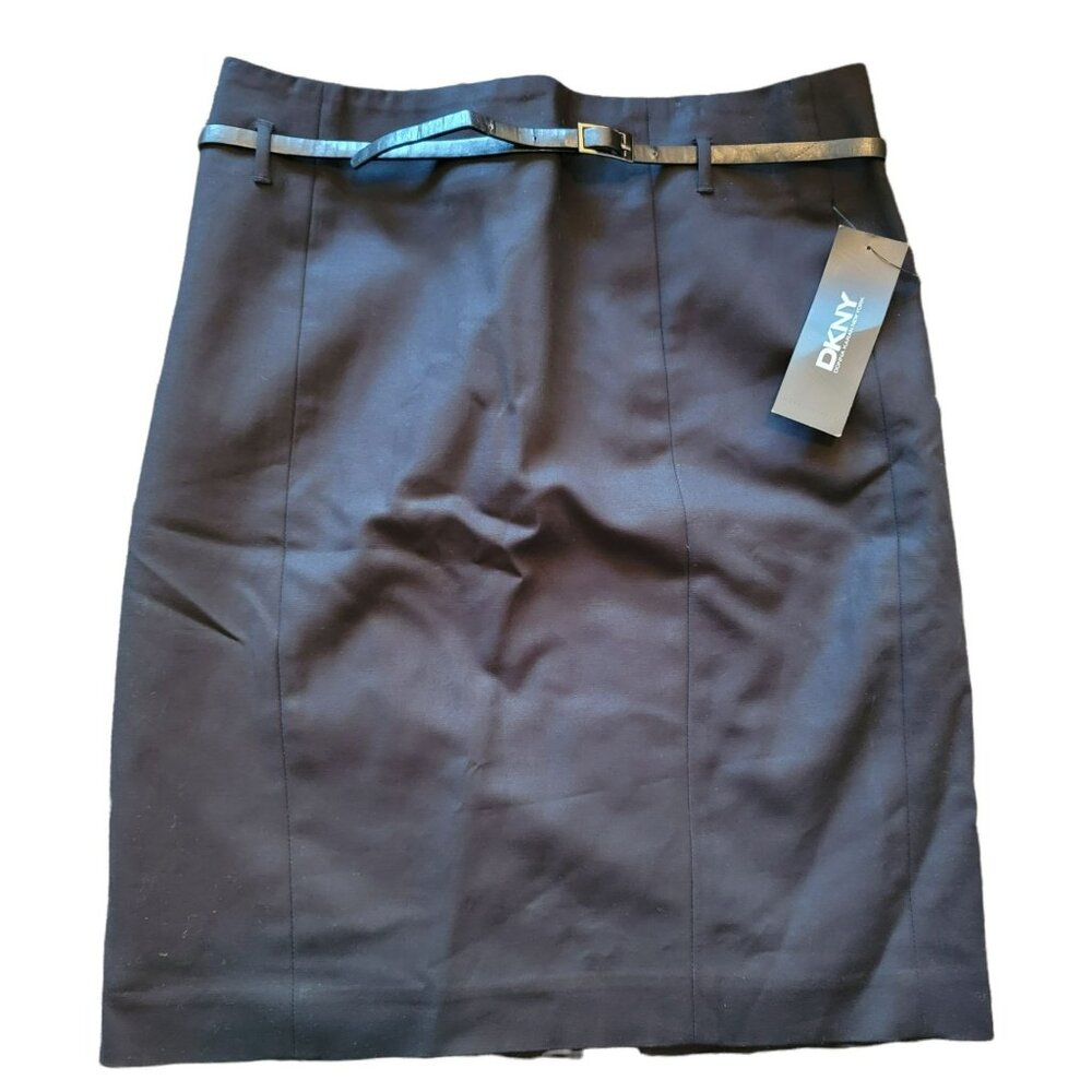 DKNY Womens Black Pencil Skirt With Belt Size 4 Cotton Blend Office Wear JJ1647
